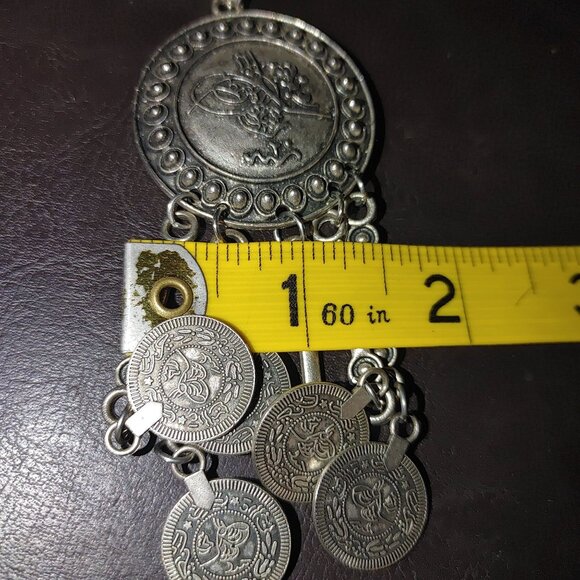 Vintage Silver Tone Coin Necklace Ornate Medallion Chain Boho Gypsy Bohemian - Picture 2 of 8